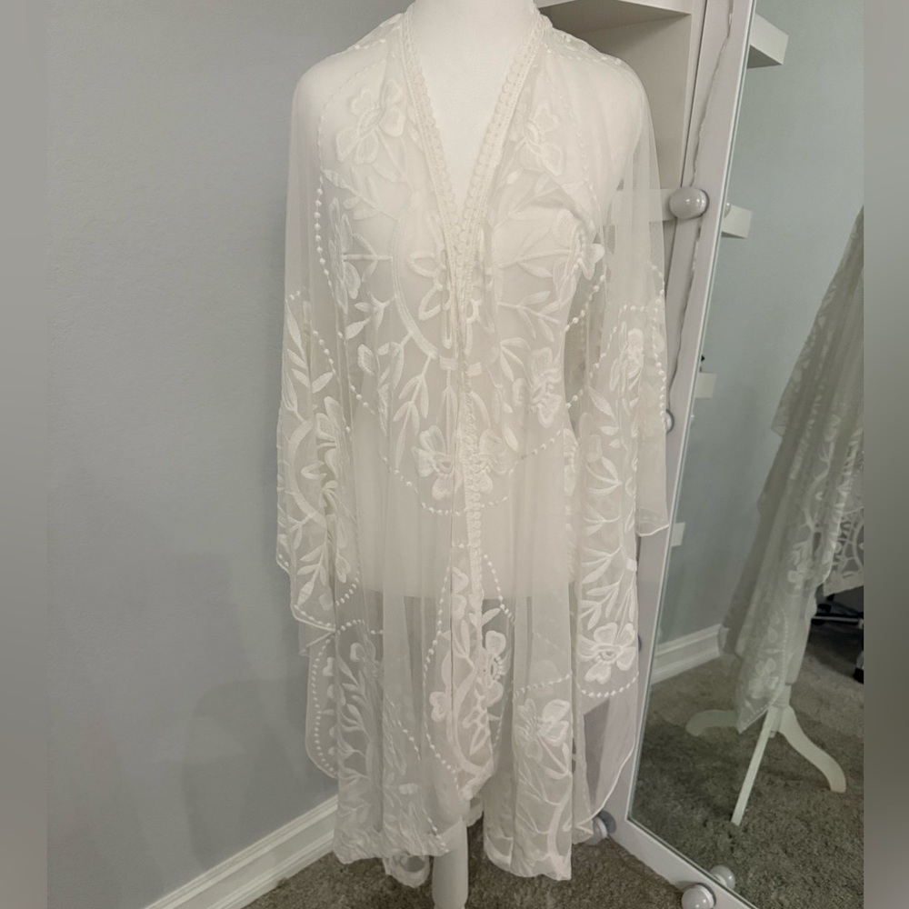 Sheer Floral Embroidered Kimono